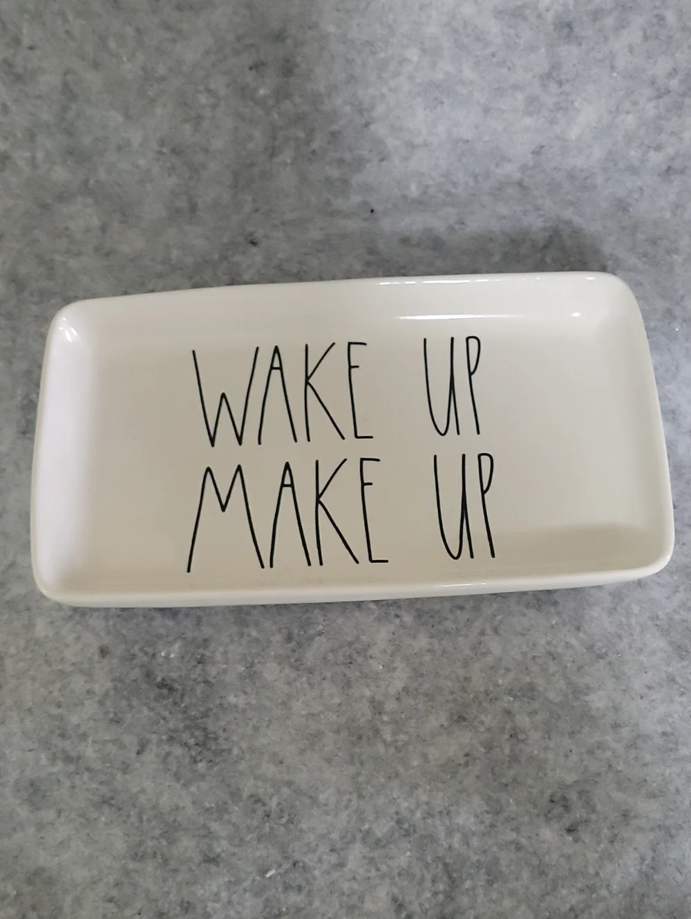 Rae Dunn Cream Ceramic Makeup Tray with Black Lettering